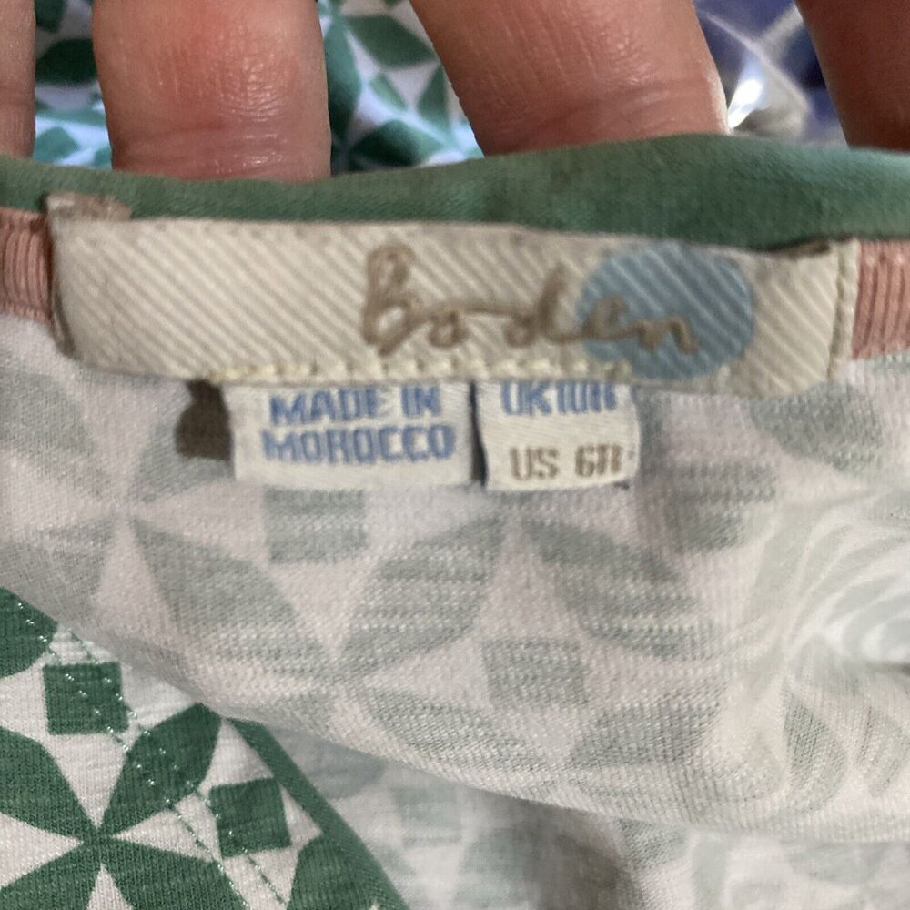 Boden Dress Green White Geometric Print A Line Cotton Stretch Pull On US Size 6 - Picture 6 of 9